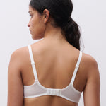 Back view Chantelle Fleurs Satin Half Cup Bra Satin Milk, chimney shaped mesh back, adjustable straps.
