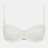 Chantelle Fleurs Satin Half Cup Bra in ivory, satin overlay, signature lace, supportive underwire half cup bra.