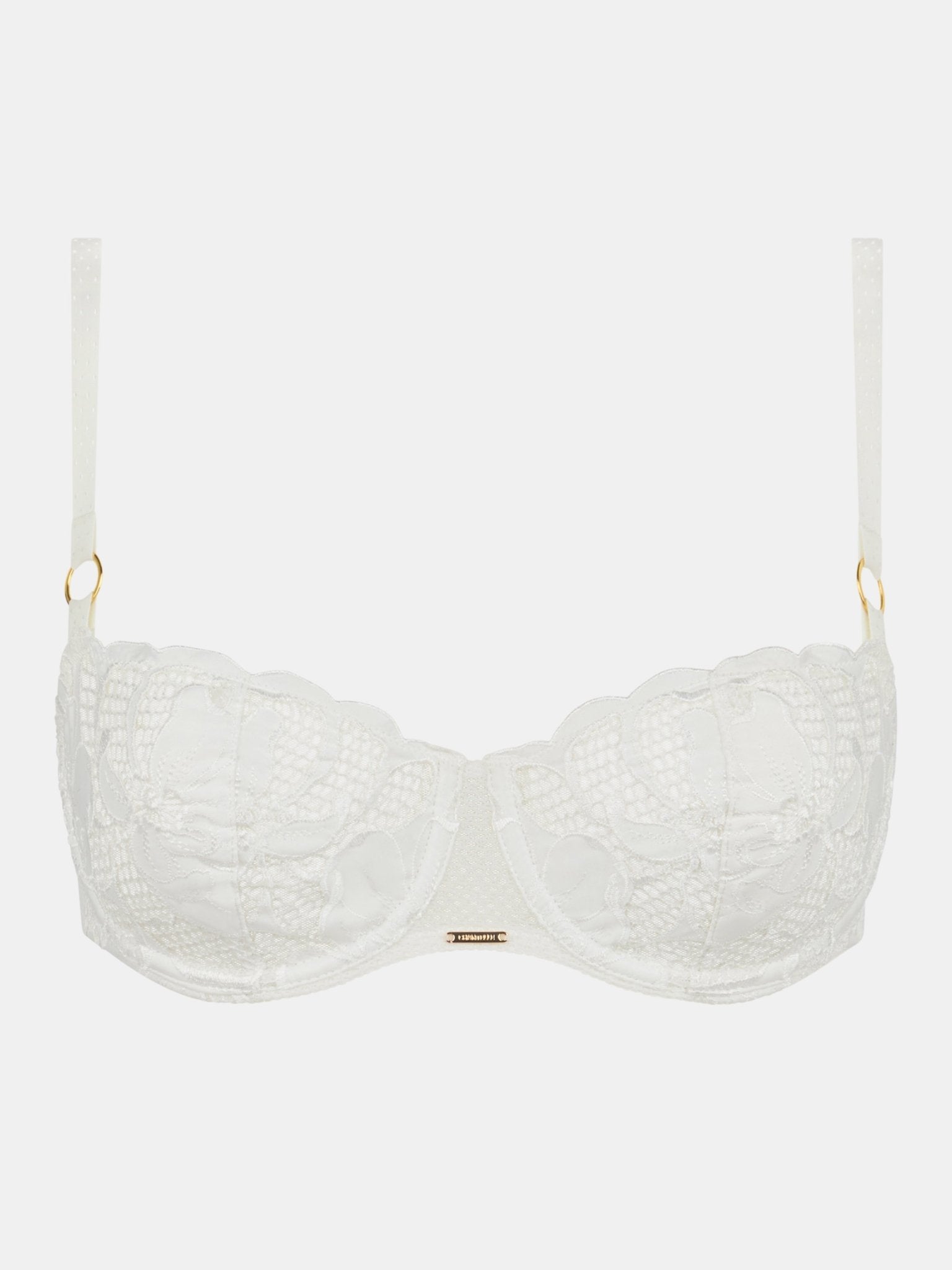 Chantelle Fleurs Satin Half Cup Bra in ivory, satin overlay, signature lace, supportive underwire half cup bra.