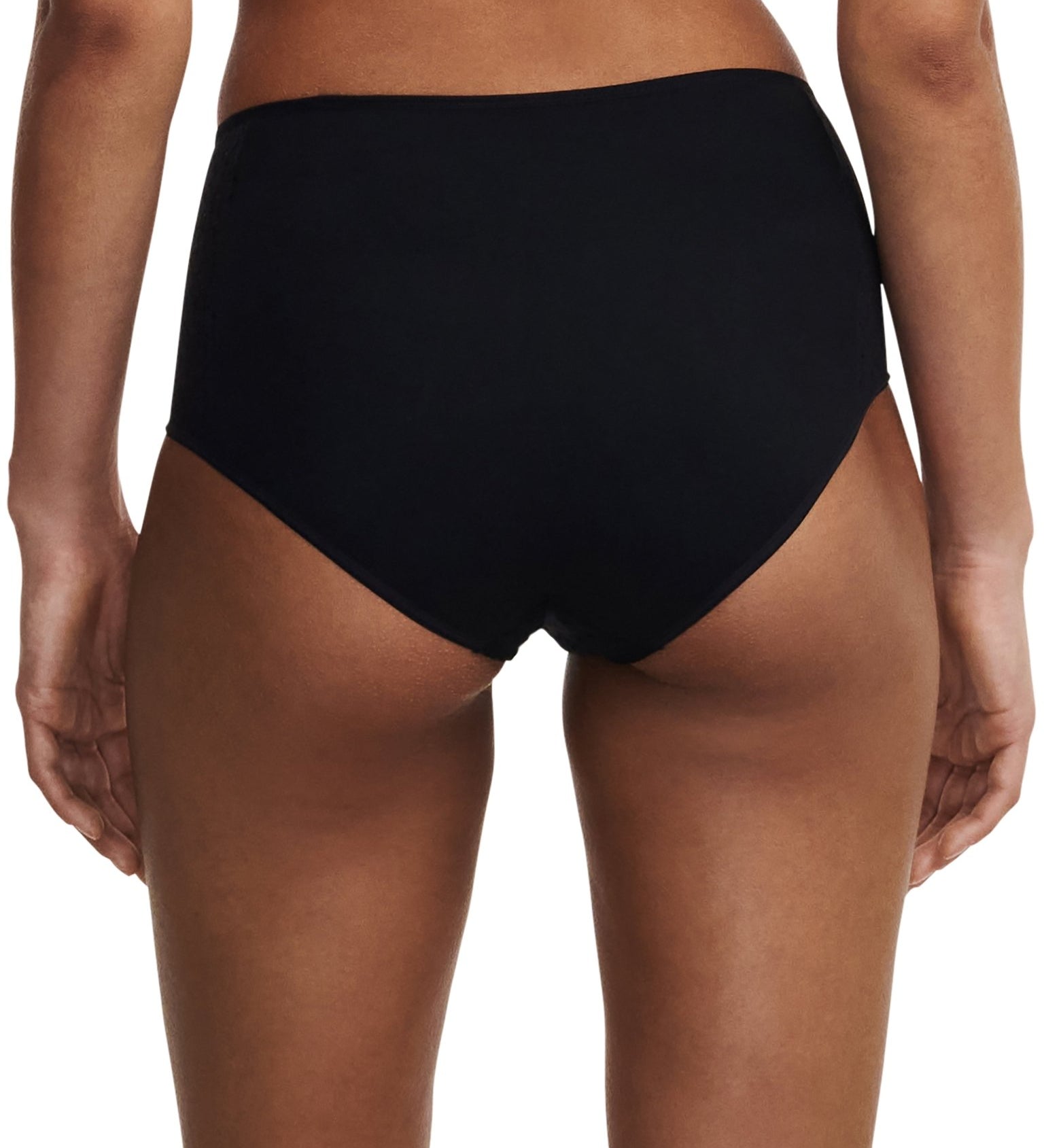 Side and back view of the Norah High Waist Covering Brief Black, highlighting soft brushed fabric and coverage from The Foundation.