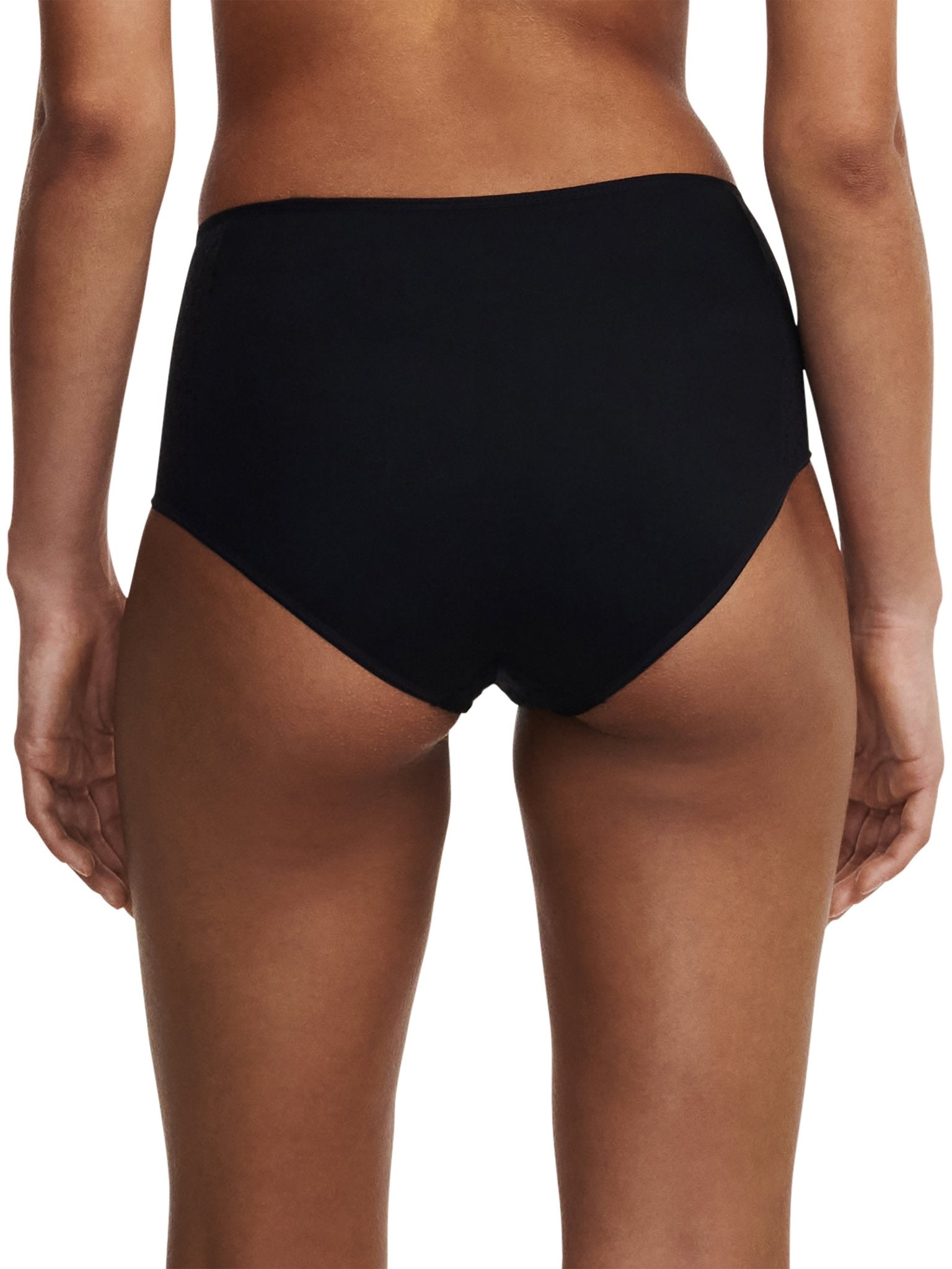 Side and back view of the Norah High Waist Covering Brief Black, highlighting soft brushed fabric and coverage from The Foundation.