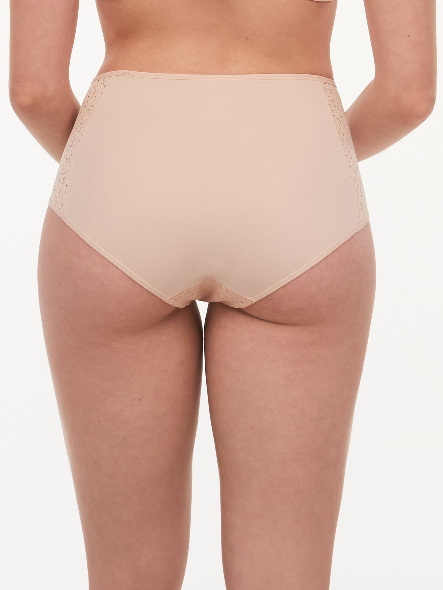 Back view of Chantelle Norah High Waist Brief in Golden Beige, showcasing soft brushed knit and elegant finish, stocked by The Foundation.