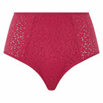 Flat lay of the Norah High Waist Covering Brief by Chantelle in Cosmo pink, showing full coverage and lace detail, stocked by The Foundation.