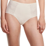 Chantelle Norah High Waist Covering Brief Pearl, front view showing soft floral knit and high waist fit, available at The Foundation.