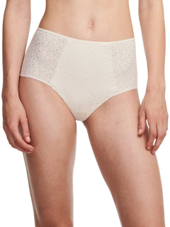 Chantelle Norah High Waist Covering Brief Pearl, front view showing soft floral knit and high waist fit, available at The Foundation.