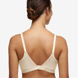 Back view of Chantelle Norah Wirefree Support Bra Pearl on model, showing smooth band and adjustable straps, from The Foundation.