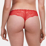 Back view of Waltz Tanga Poppy Red – V-string lace lingerie from The Foundation