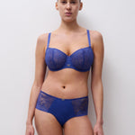 Chantelle Orígins Half Cup Bra in Blue Klein. Chantelle Day to Night. electric blue bra. half cup bra. balconette