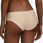 Back view of Day to Night bikini brief in golden beige, featuring soft stretch mesh and clean seam finish.