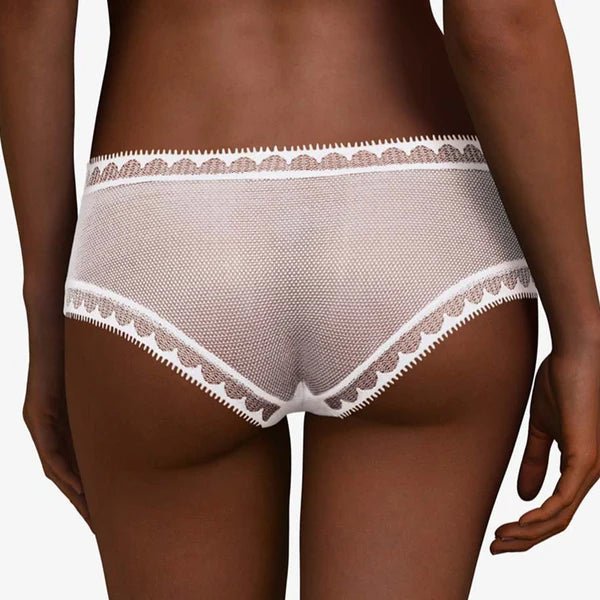 Back view of Chantelle Day to Night Shorty Brief in White with sheer lace detailing, stocked by The Foundation.