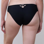 Back view of Chantelle Lush Bikini Brief Black/Soft Pink, back view, sheer lace panel, elegant designer underwear by Chantelle Pulp.