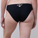 Back view of Chantelle Lush Bikini Brief Black/Soft Pink, back view, sheer lace panel, elegant designer underwear by Chantelle Pulp.