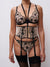 Close up of Chantelle Lush Waist Cincher Black/Soft Pink, removable suspender belt straps, floral lace, designer lingerie.
