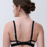 Back view of Chantelle Pulp Lush Wirefree Triangle Bra Black/Soft Pink, back view, adjustable straps, soft blush lining, elegant designer bralette.