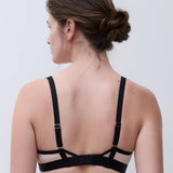 Back view of Chantelle Pulp Lush Wirefree Triangle Bra Black/Soft Pink, back view, adjustable straps, soft blush lining, elegant designer bralette.