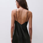 Back view of Chantelle Lush Nightdress Black/Soft Pink, French designer chemise with blush lace detail, eco-friendly satin.