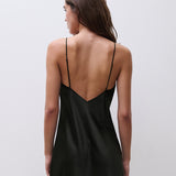 Back view of Chantelle Lush Nightdress Black/Soft Pink, French designer chemise with blush lace detail, eco-friendly satin.