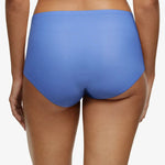 SoftStretch seamless full brief in Antoinette Blue by Chantelle shown on model, high-waisted design with full bottom coverage – available at The Foundation.