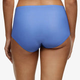 SoftStretch seamless full brief in Antoinette Blue by Chantelle shown on model, high-waisted design with full bottom coverage – available at The Foundation.