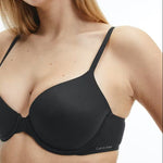 Close-up of Calvin Klein Perfectly Fit T-Shirt Bra Black, featuring smooth cups, underwire support, and soft jersey microfibre material.