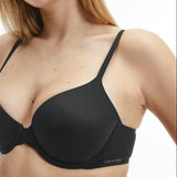 Close-up of Calvin Klein Perfectly Fit T-Shirt Bra Black, featuring smooth cups, underwire support, and soft jersey microfibre material.