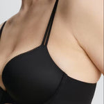 Close up of Touch Plunge Bra from The Foundation—double straps and soft, contoured support for everyday wear.