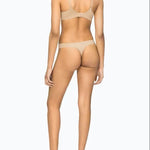 Back view of full-body shot of Calvin Klein's Liquid Touch Push Up Plunge Bra in Bare with matching bottoms—supportive and smooth, from The Foundation.