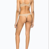Back view of full-body shot of Calvin Klein's Liquid Touch Push Up Plunge Bra in Bare with matching bottoms—supportive and smooth, from The Foundation.