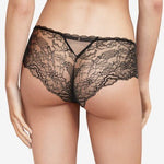 Back view of The Foundation's Waltz Shorty Brief by Chantelle – black floral lace lingerie brief with a mid-rise fit and delicate cotton gusset.