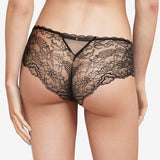 Back view of The Foundation's Waltz Shorty Brief by Chantelle – black floral lace lingerie brief with a mid-rise fit and delicate cotton gusset.