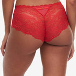 Back view of The Foundation’s Waltz Shorty Brief Bright Poppy – back view showing soft floral lace coverage and delicate scalloped trim for a flirty silhouette.