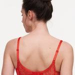 Back view of Waltz Half Cup Balcony Bra Bright Poppy by The Foundation – featuring lace detail and adjustable straps for a supportive custom fit.