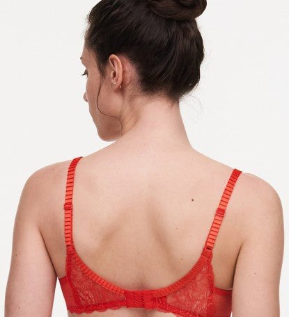 Back view of Waltz Half Cup Balcony Bra Bright Poppy by The Foundation – featuring lace detail and adjustable straps for a supportive custom fit.
