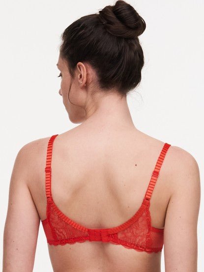 Back view of Waltz Half Cup Balcony Bra Bright Poppy by The Foundation – featuring lace detail and adjustable straps for a supportive custom fit.
