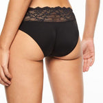 Back view of Chantelle Rive Gauche black lace brief, styled and shot for The Foundation