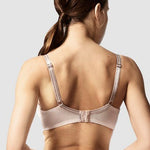 Back view of Rive Gauche Bra in Dune, showing leotard-style straps and mesh band for smooth comfort.