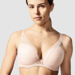Chantelle Festivité Plunging T-Shirt Bra in Golden Beige – front model view, photographed for The Foundation