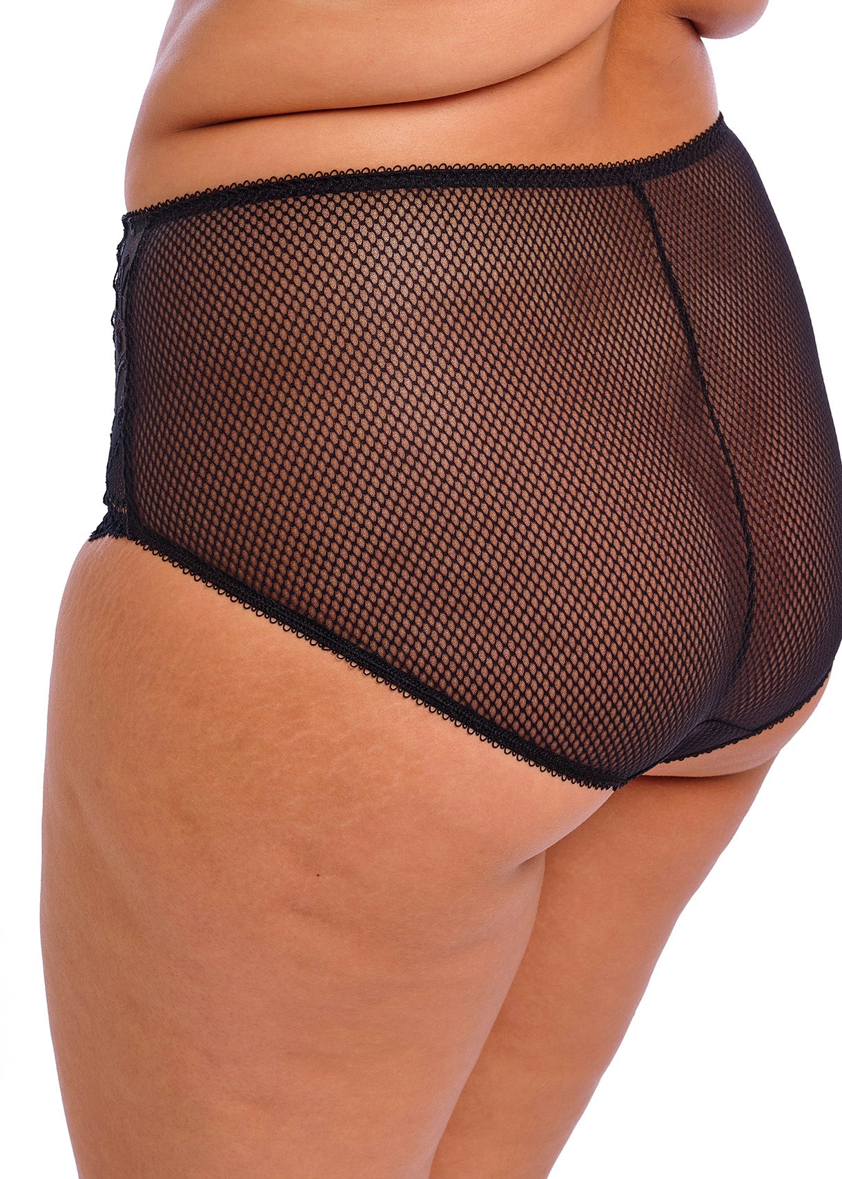 Back view of Elomi Charley Full Brief Jet Black on model highlighting diamond mesh fabric and comfortable full coverage fit.