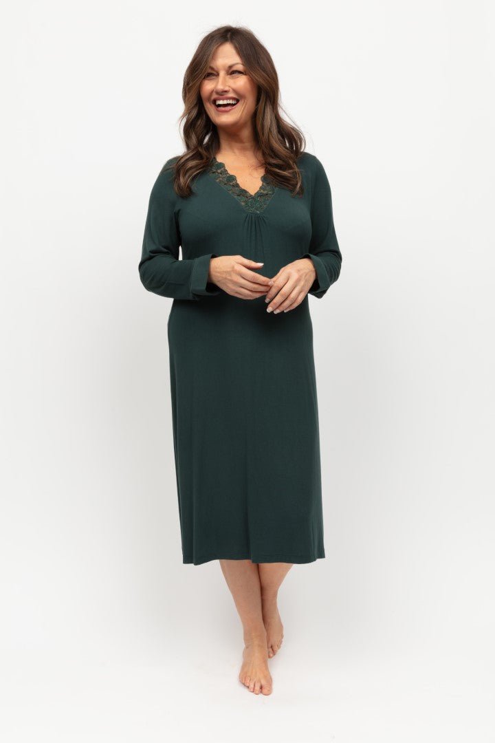 long sleeve winter nightie. Modal winter nightdress. soft cosy winter nightgown.