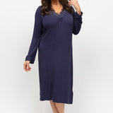 Rose Lace Modal Jersey L/SLV Nightdress Navy