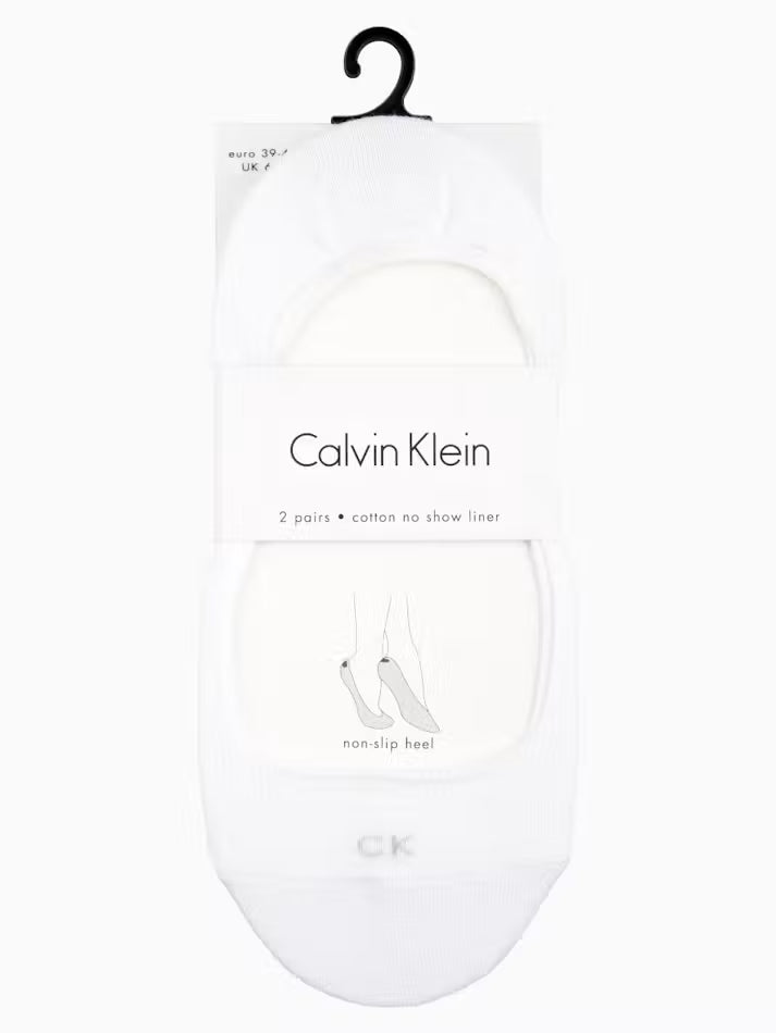 CK Womens Cotton No Show Liner Sock 2 Pack White