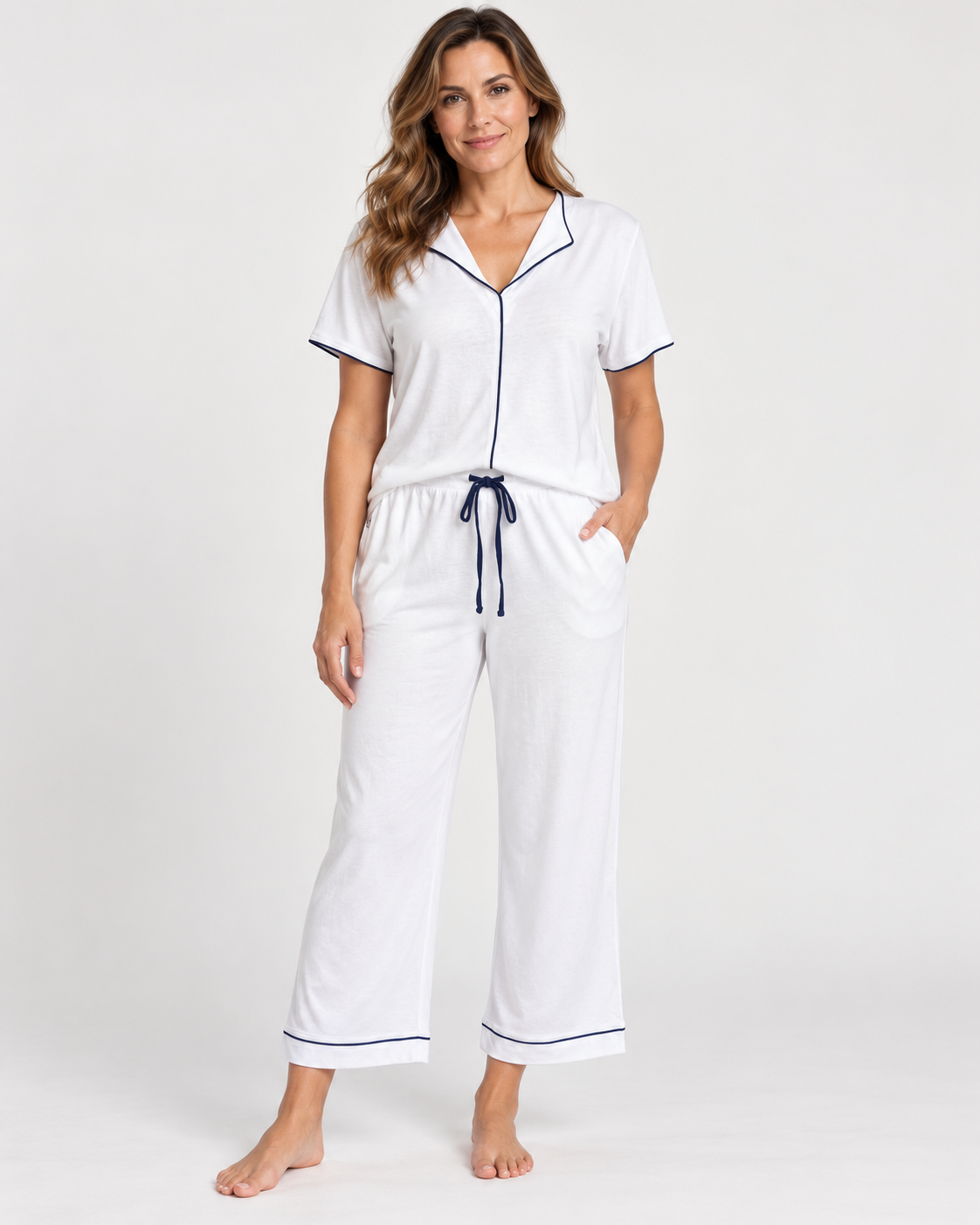 Ella Cotton Jersey Short Sleeve Capri PJ Set White