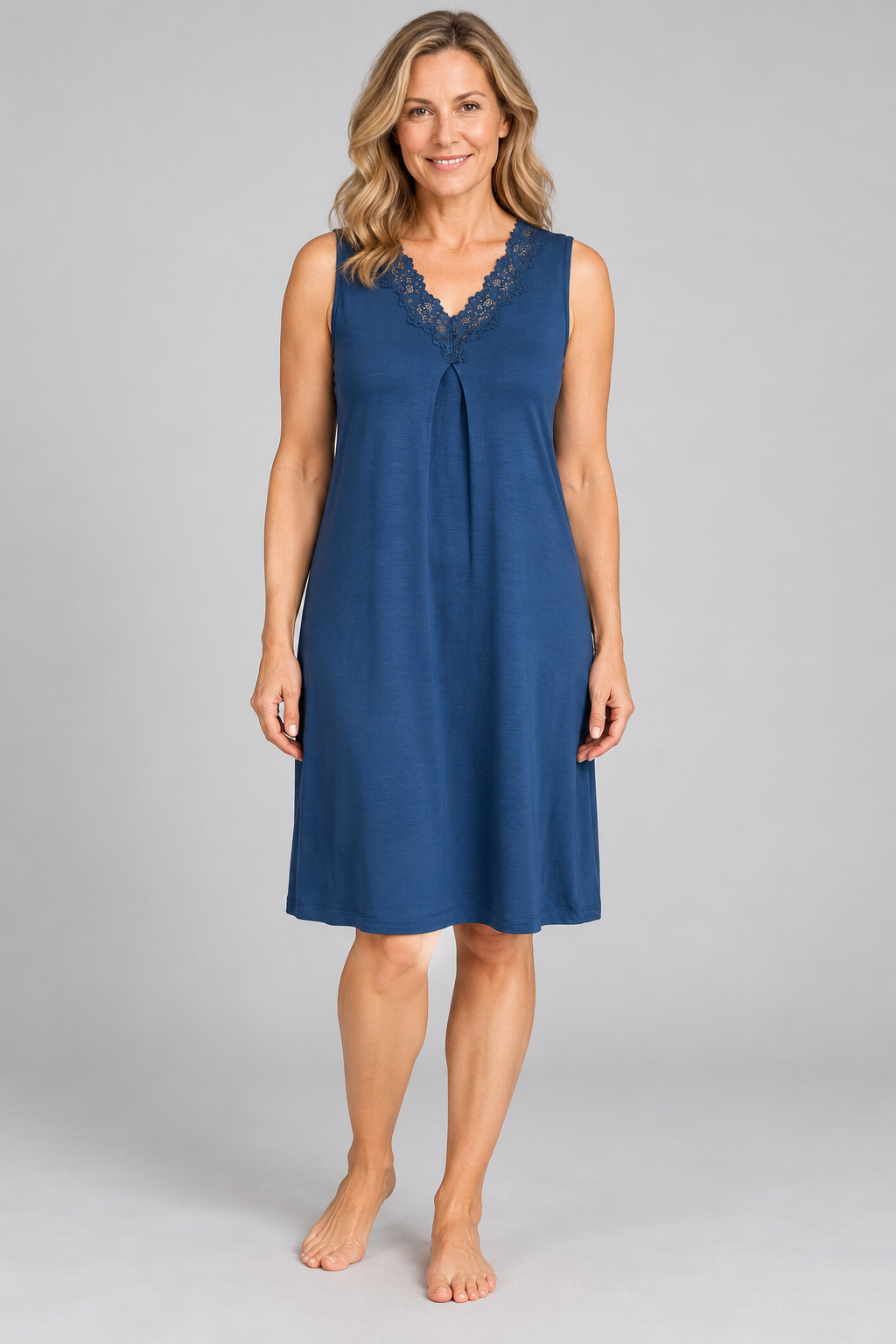 Bella Lace Modal Sleeveless Nightdress Dark Denim