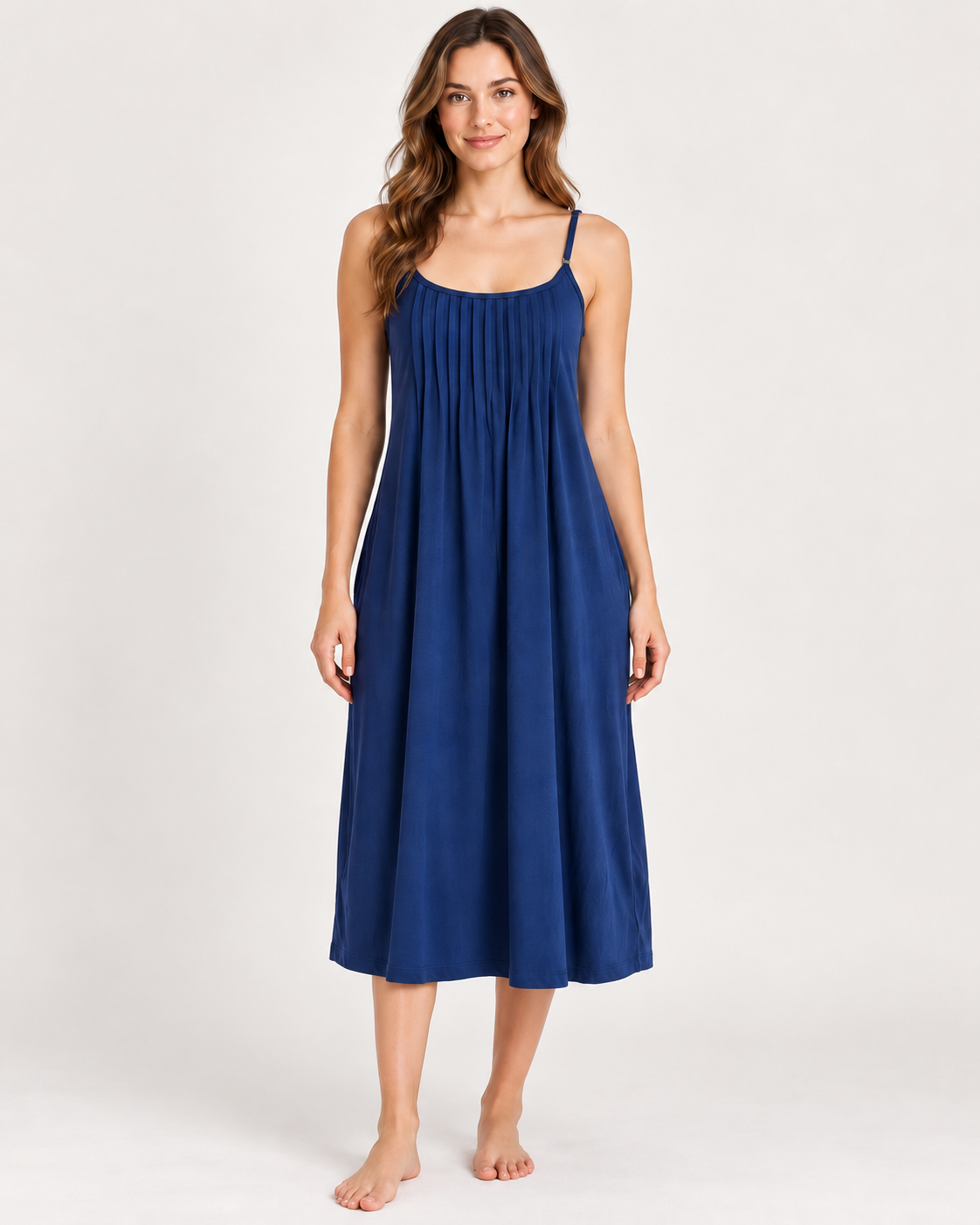 Emily Pintuck Cotton Jersey Nightdress Navy