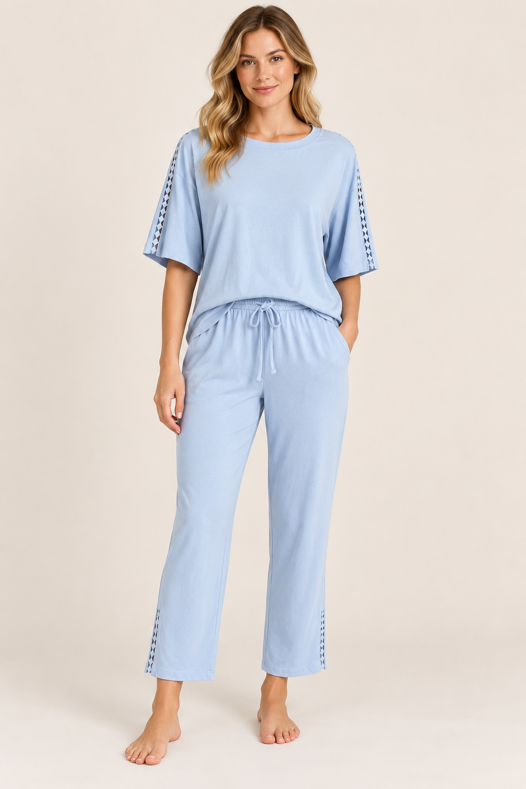 Eliza Cotton Jersey Short Sleeve Capri PJ Set Blue