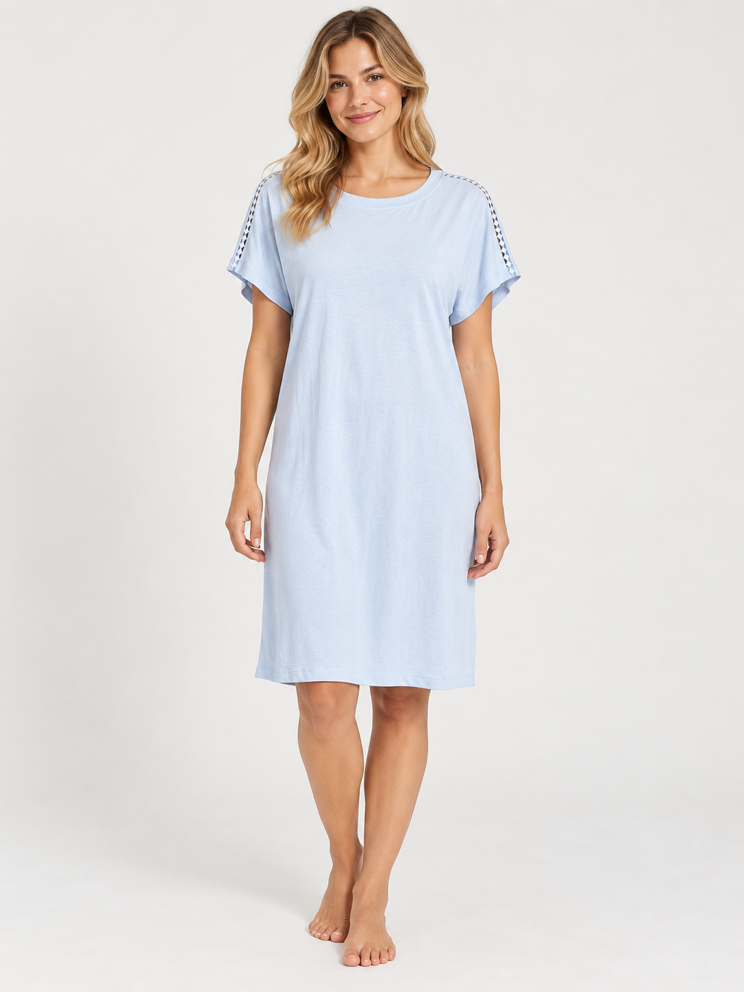 Women's light blue 100% cotton nightdress