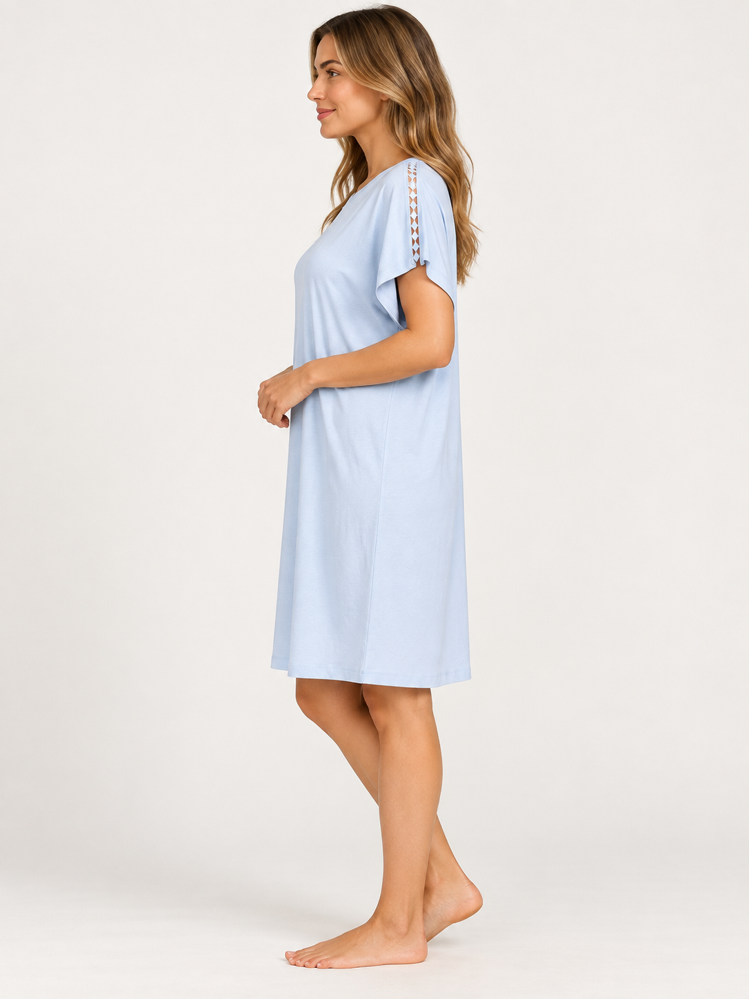 Eliza Cotton Jersey Short Sleeve Nightdress Blue