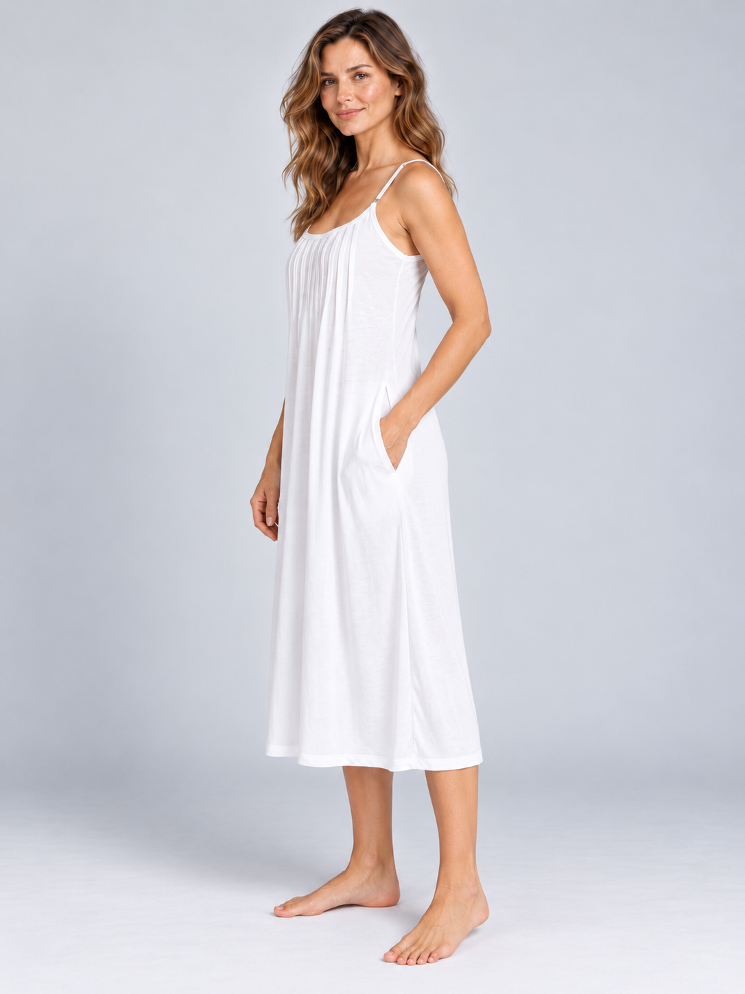 Emily Pintuck Cotton Jersey Nightdress White