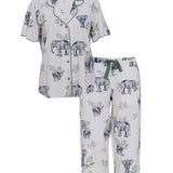 Eloise Elephant Print Short Sleeve and Wide Leg Pant PJ Set Cream