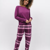 Carina Modal Knit Top and Eve Check Pant Magenta